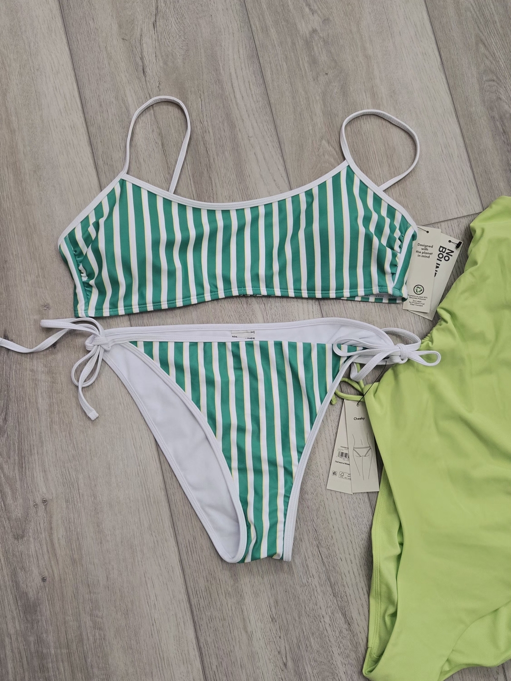 NEW! No Boundaries Green Striped Bikini Set & Lime One-Piece Swimsuit - Picture 3 of 8
